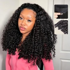 Half Wig Human Hair Burmese Curly 18 Inch Glueless Drawstring mscoco Seamless