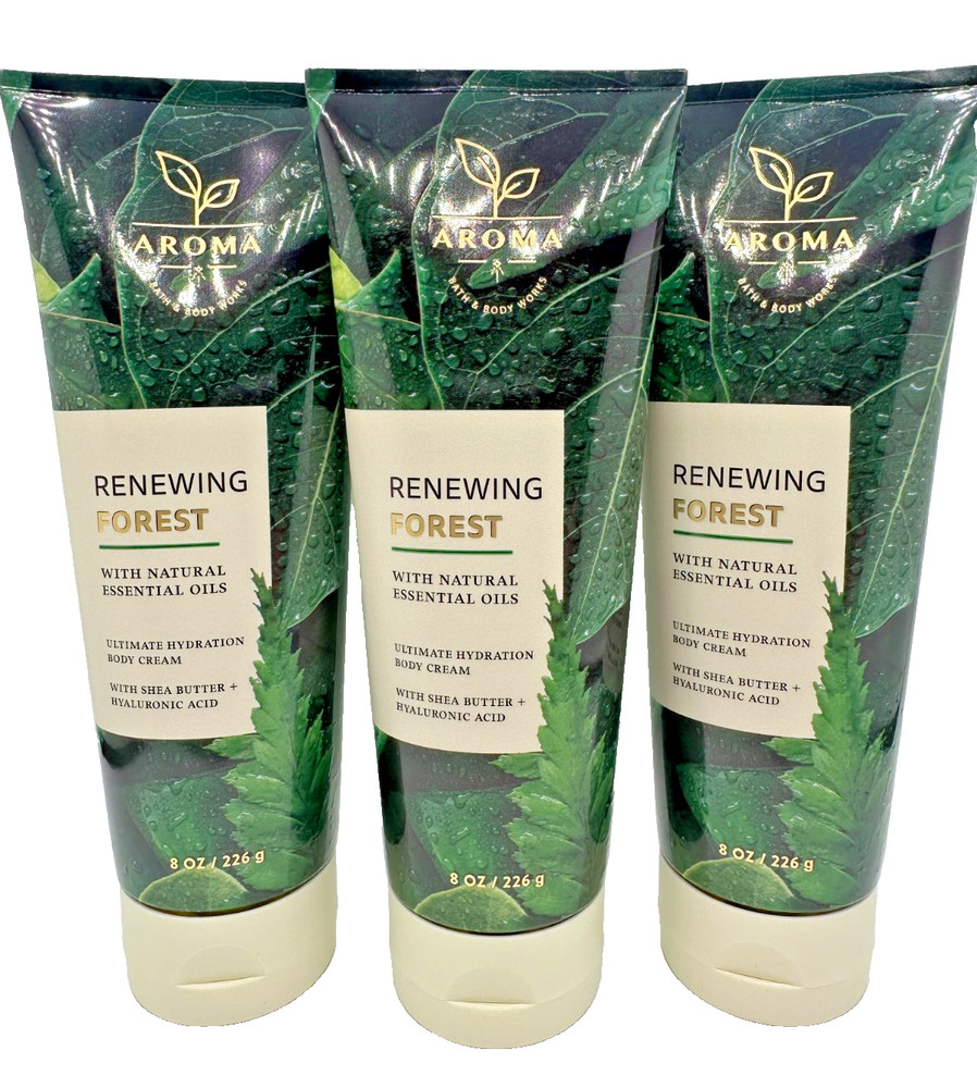 NEW Bath & Body Works Lot of 3 Aroma Renewing Forest Sage Cedarwood Cream 8 oz