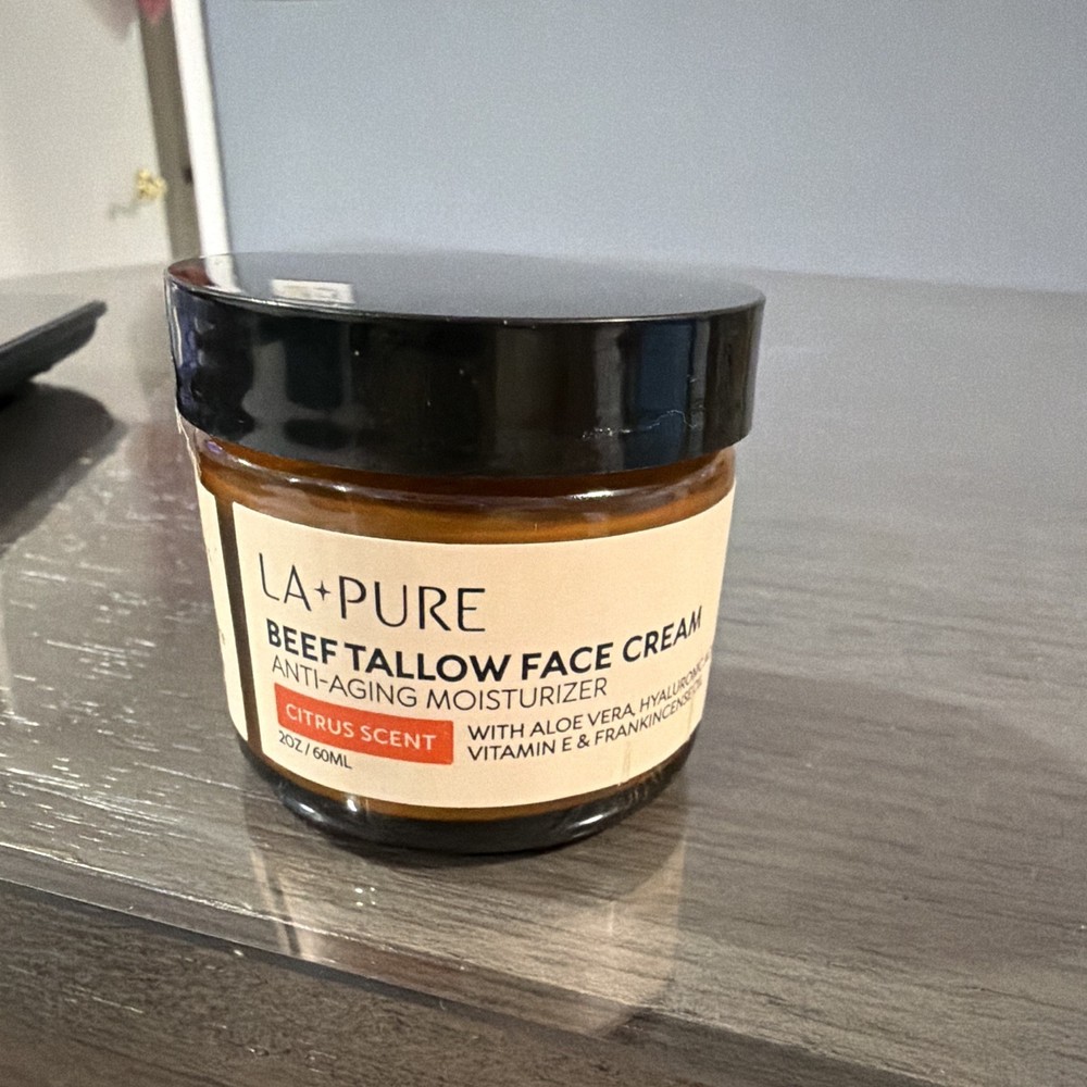 Beef Tallow Face Cream 4oz Grass-Fed with Aloe Vera & Hyaluronic Acid Citrus