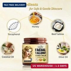 Tallow and Honey Balm – Beef Tallow for Skin 4OZ, 2025 Natural Tallow Face Moist