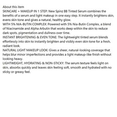 Spinz BB Tinted Serum with 5% Nia-Butin Complex Brightens & Evens Skin Tone 30ml