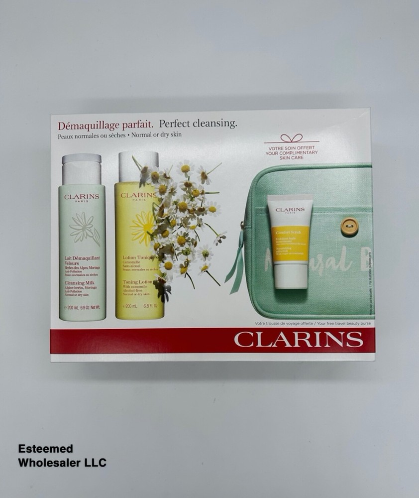 CLARINS Perfect Cleansing 3PC Set: Cleansing Milk, Toning Lotion & Oil Scrub