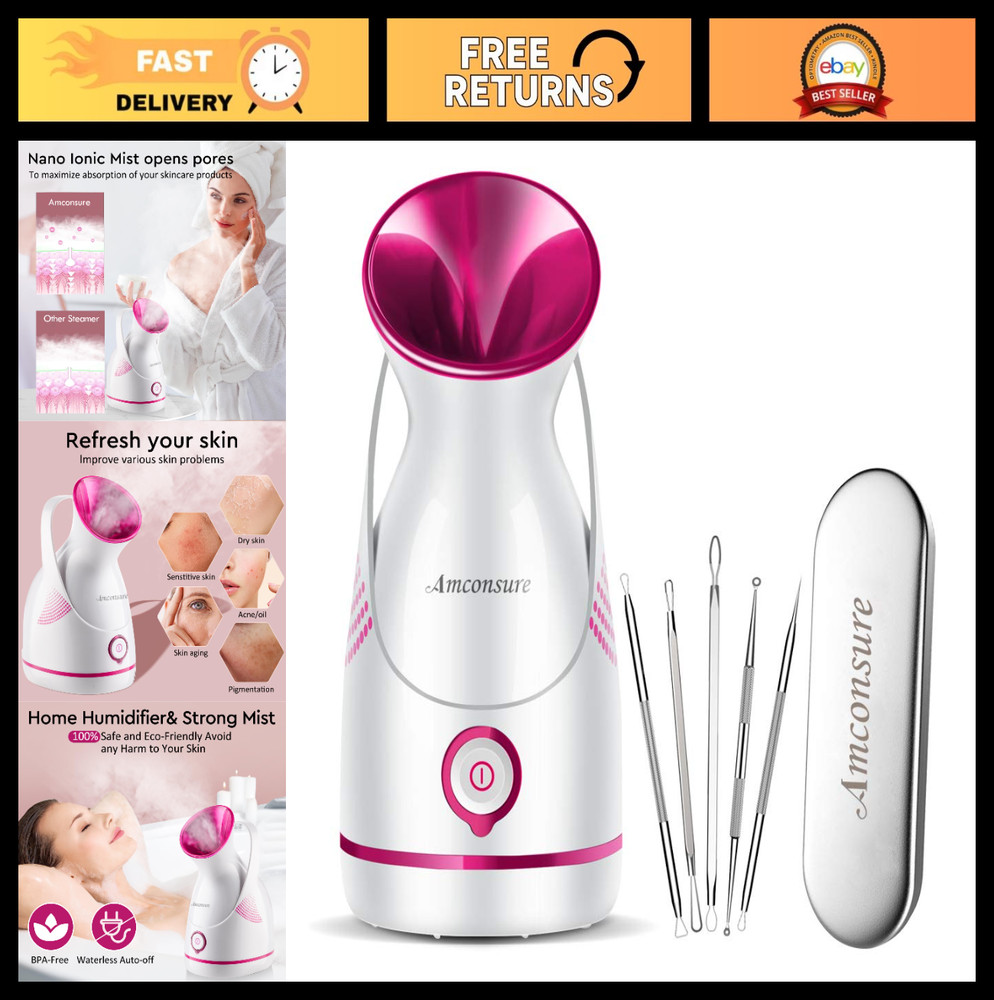 Nano Ionic Facial Steamer – Warm Mist Home SPA Humidifier for Deep Cleaning & Po