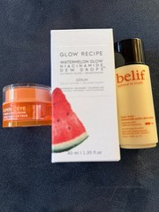 Glow Recipe Watermelon Dew Drops + Belif Niacinamide + StriVectin Super-C Eye Cr