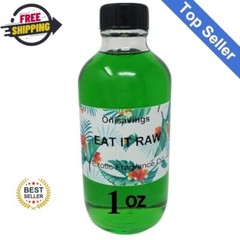 Eat it Raw Fragrance oil In a Clear Glass Boston Bottle and Black Cap