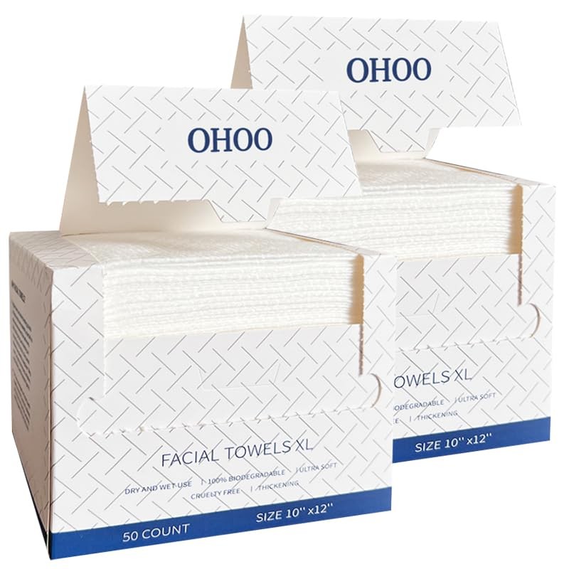 Disposable Face Towels 10&Prime;×12&Prime; Makeup Remover and 50 Count (Pack of 2), White