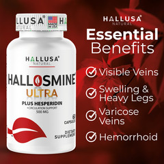 2 pack Hallosmine cream + Free Hallosmine Ultra Diosmin, Vein support supplement