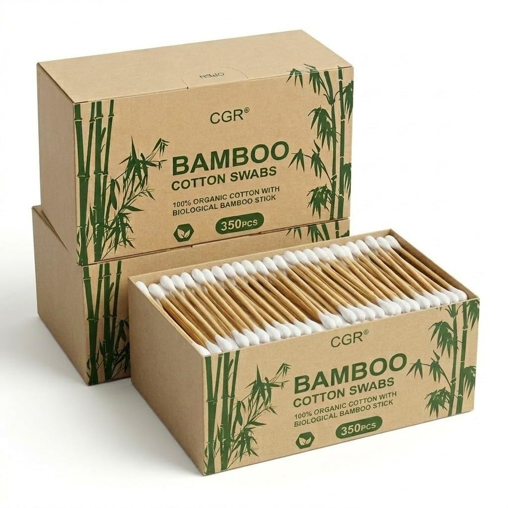 1050pcs CGR Organic cotton Swabs, 100% Cotton Double-Tipped, Bamboo…