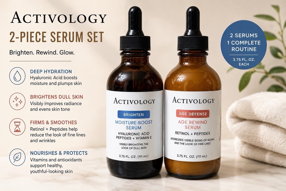Activology 2-Piece Facial Serum Set – Moisture Boost & Age Rewind 3.75 oz Each
