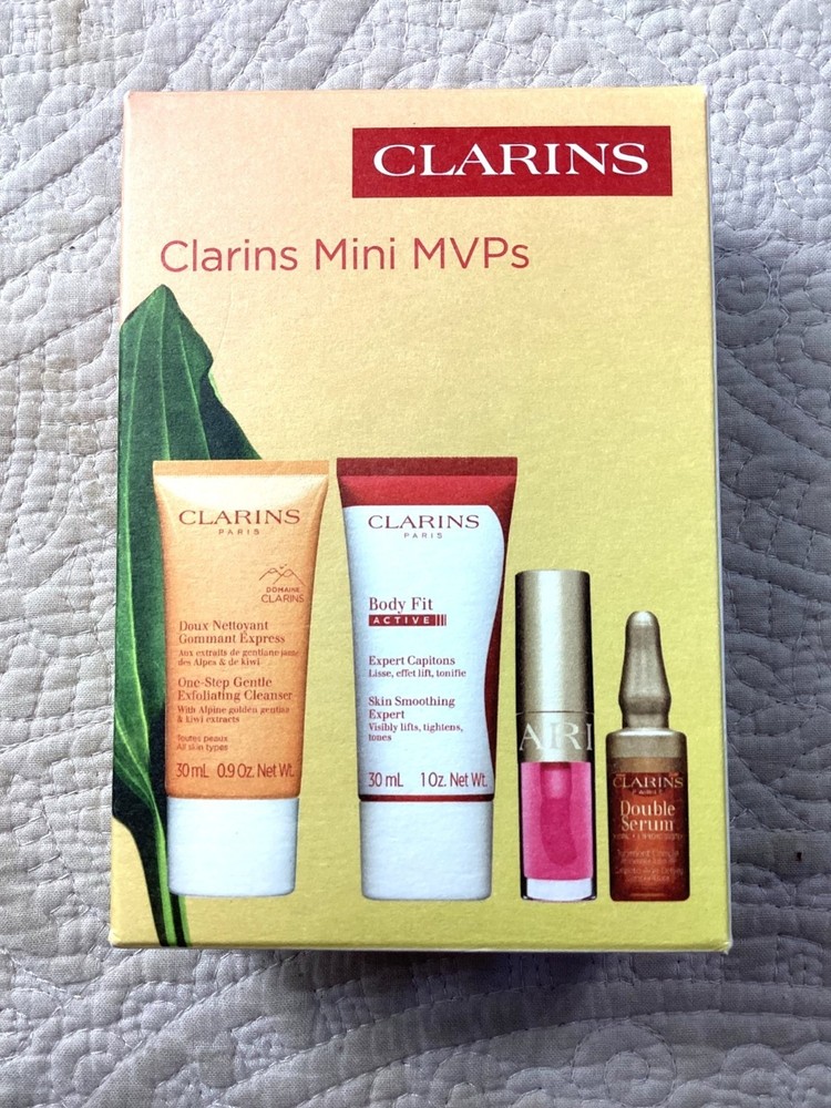 Clarins Mini MVPs Skincare Set With Lip Gloss & Bonus Eye Serum Sample*NIB
