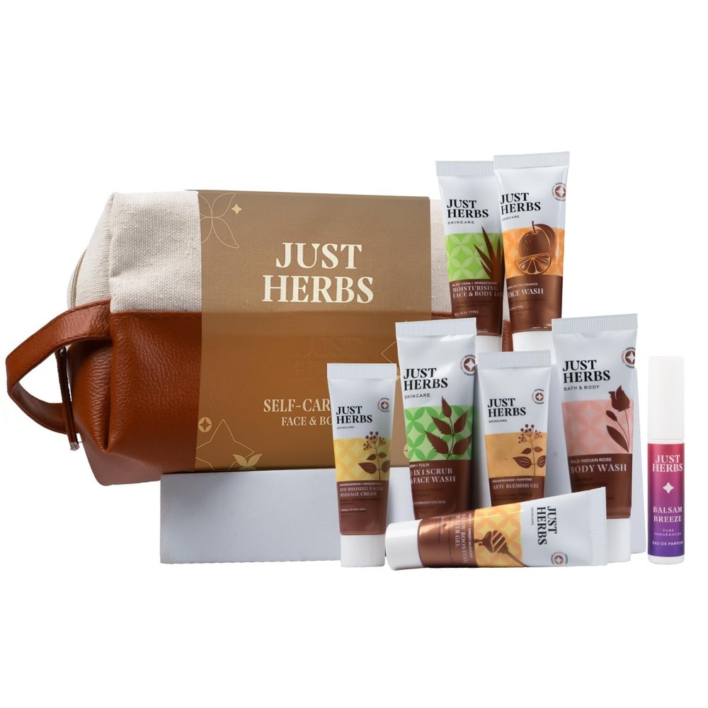 Just Herbs Self Care Face & Body Skincare Essentials Combo Pack Travel Kit Set