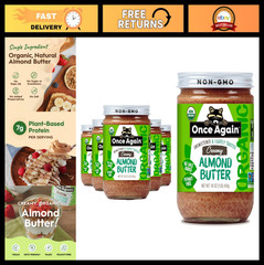 Organic Creamy Almond Butter – No Sugar, Lightly Toasted, Non-GMO, Vegan – 6-Pac