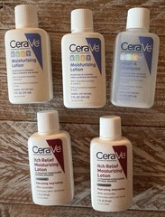 5 Bottles – CeraVe Travel Size Baby & Itch Relief Lotions & Wash (each 1 fl oz)