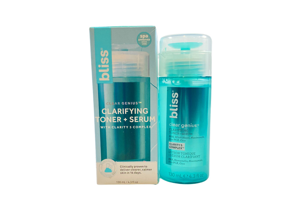 Bliss Clear Genius Clarifying Toner + Serum – 4.3 Fl Oz – Purifies Pores, Tones,