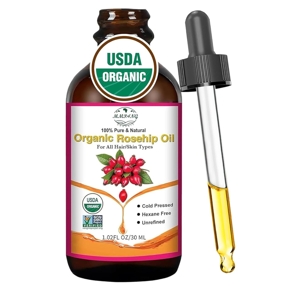 Organic Rosehip Seed Oil for Face, USDA Certified, Cold Pressed, Unrefined, 100%