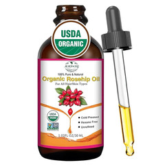 Organic Rosehip Seed Oil for Face, USDA Certified, Cold Pressed, Unrefined, 100%