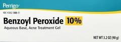 Perrigo Benzoyl Peroxide 10% Aqueous Base Treatment For Acne Gel Tube 3.2 Ounce