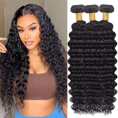 Human Hair Bundles 16 Inch Deep Wave Water 12A Brazilian Virgin Unprocessed Wavy