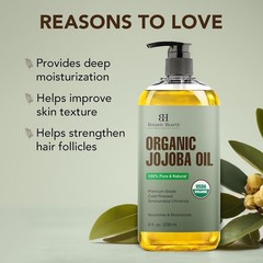 Botanic Hearth Organic Jojoba Oil 8oz 100% Pure Hair Skin