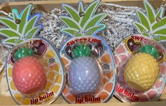 LOT OF 3 PINEAPPLE SHAPE SWEET LIPS- PINEAPPLE- GUAVA- BERRY LIP BALM