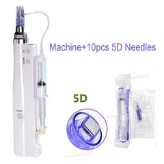 Micro Pen Mesotherapy Gun & 10Pcs 5D Nano Replacement Needles Cartridges Tips~
