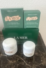 EMPTY LA MER DAY 05 0z & DAY 1 oz CREAM JARS BOX & SPATULA-EMPTY NO CREAM