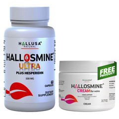 Hallosmine ULTRA Diosmin Hesperidin + FREE Cream Veins 4 oz , 01 Bottle 60 Caps