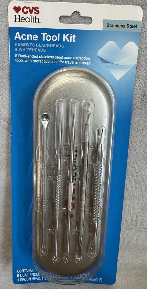CVS Acne Tool Kit 5 Dual End Stainless Steel Extraction Tools With Case NIB