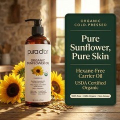 100% Pure Organic Sunflower Seed Oil 16 Oz – Cold Pressed Carrier Oil for DIY Be
