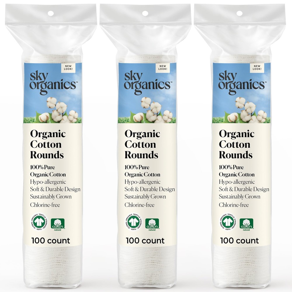 Sky Organics Organic Cotton Rounds For Sensitive Skin 100 Pure Gots Certified