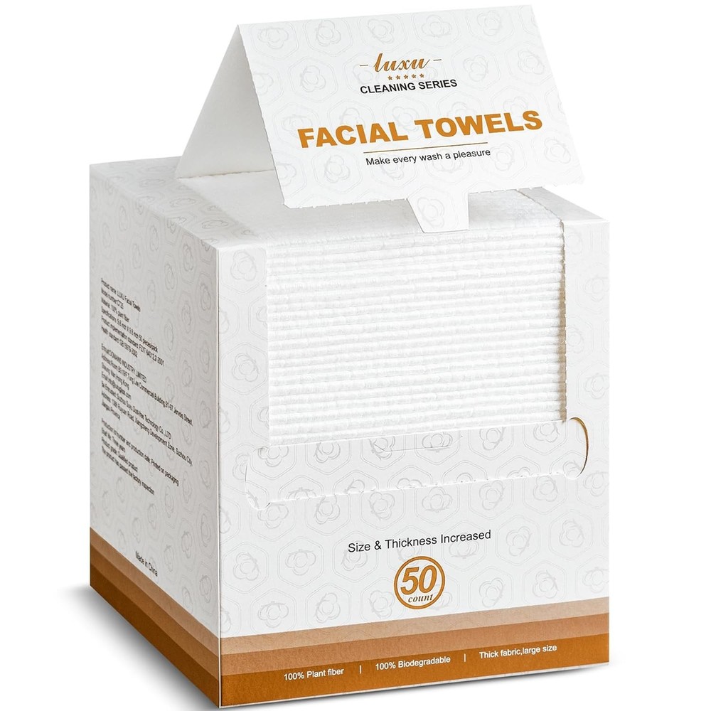 Disposable Face Towels 50 Count XL Soft Facial Cleansing Dry Wipes Travel