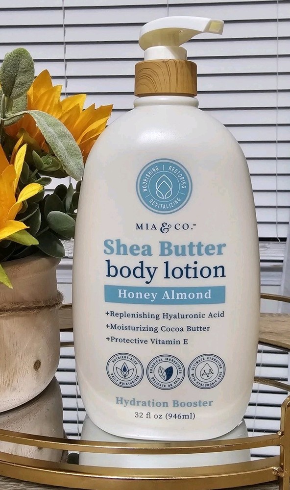 MIA & CO. SHEA BUTTER Honey Almond Hyaluronic Acid Cocoa Butter Body Lotion 32fl