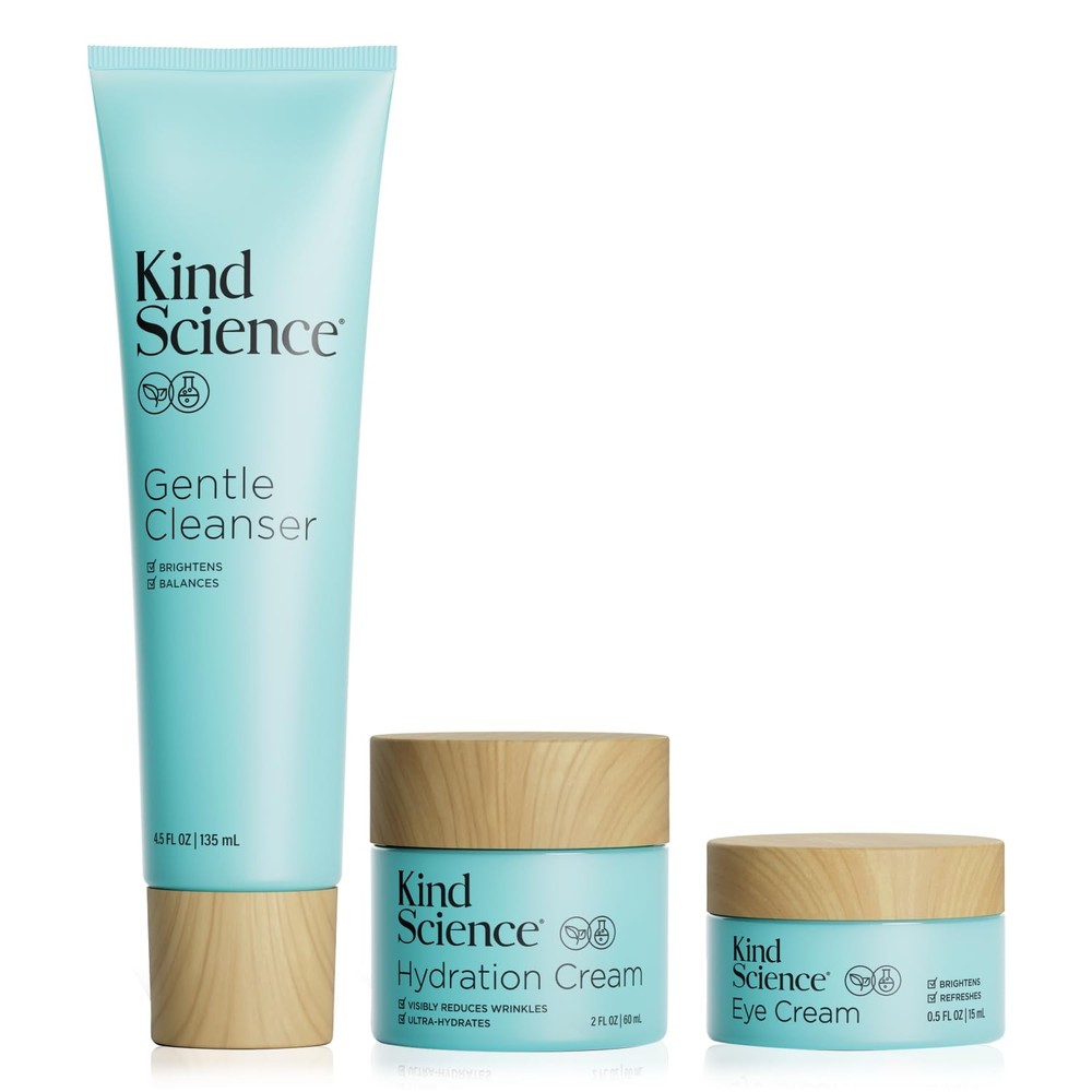 Kind Science 3Piece Skin Care Set, Gentle Cleanser, Hydration Cream, Eye Crea…