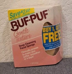 VINTAGE 1989 BUF PUF GENTLE DEEP CLEANSING FACIAL SPONGE SET OF 2 SEALED NEW