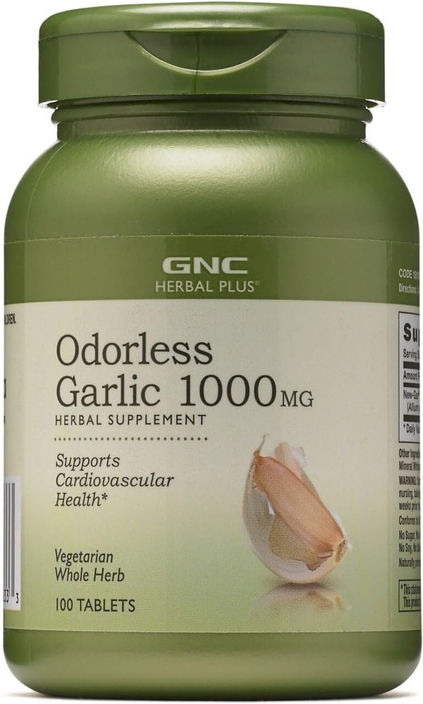 GNC Herbal Plus Odorless Garlic Supplement Vegetarian Cardio 1000mg 100pcs NEW