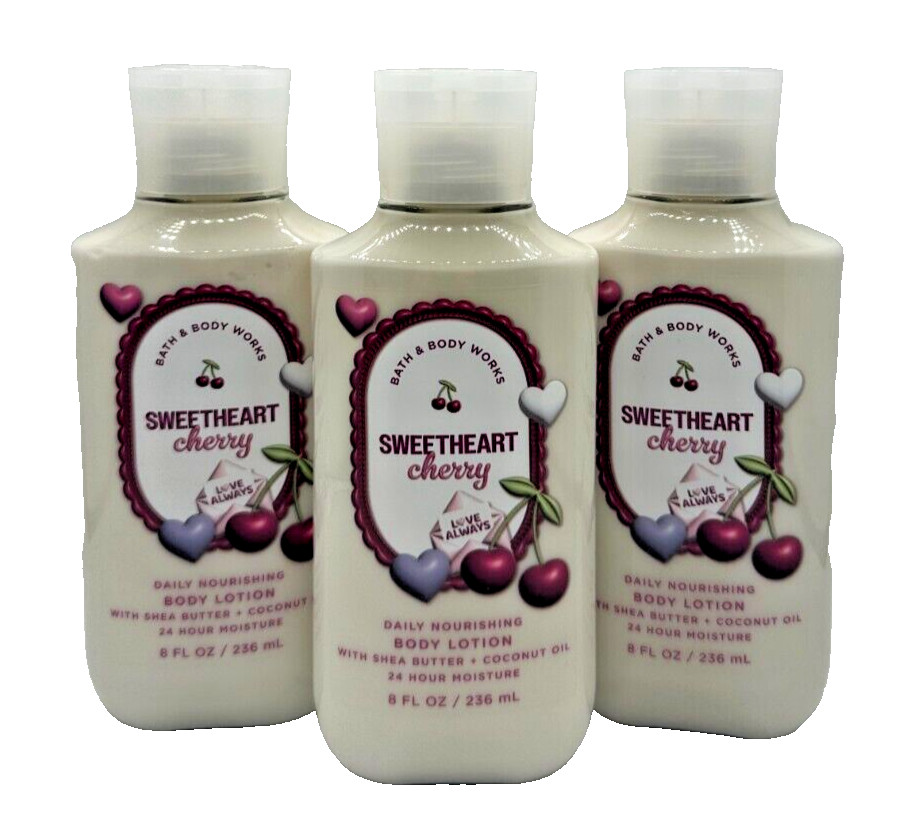 NEW Bath & Body Works Lot of 3 Bottles Sweetheart Cherry Body Lotion Cream 8 oz