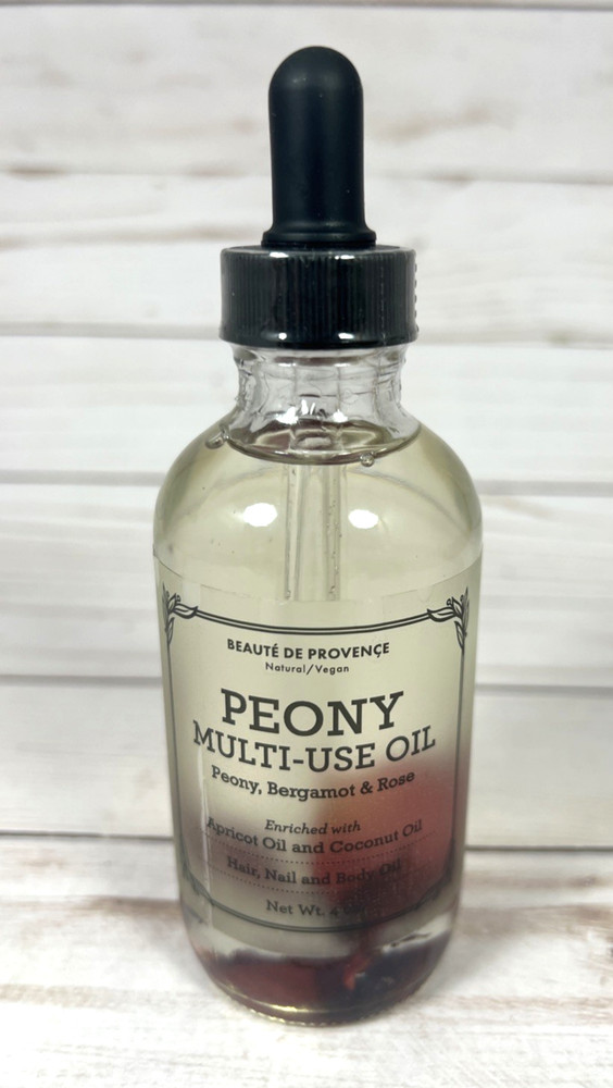 Beaute De Provence Peony Multi-Use Oil Hair Body Nails Apricot Bergamot Rose 4oz