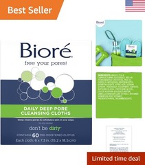 60 Count Biore Facial Wipes with Dirt-Grabbing Fibers – Refreshing & Oil-Free