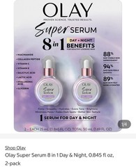 Olay Super Serum 8-in-1 Day/Night Face & Neck Serum 0.845 fl oz, 2-Pack