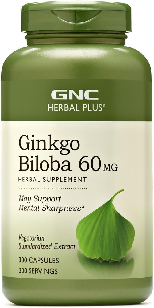 GNC Herbal Plus Ginkgo Biloba 60mg Supplement Vegetarian Mental Sharp 300pcs NEW
