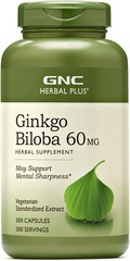 GNC Herbal Plus Ginkgo Biloba 60mg Supplement Vegetarian Mental Sharp 300pcs NEW