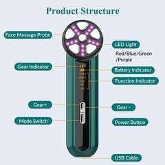 All In One Microcurrent RF LED Facial Massager For Firming And Glowing Skin