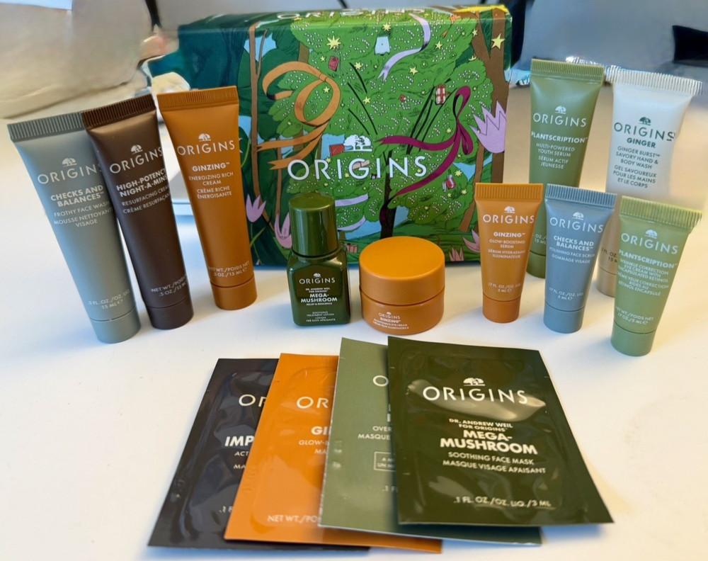 Origins 14 Pc Set Ginzing Night A Mins Plantscription Serum Cream Face Wash Lot