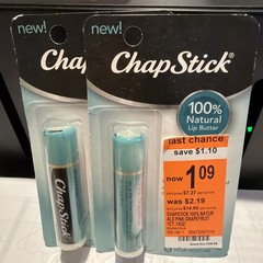 ChapStick 100% Natural Lip Butter Pink Grapefruit, 0.15 Ounce LOT of 2