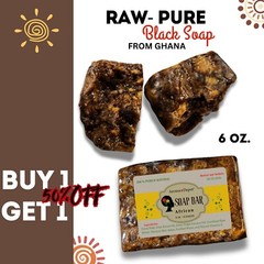 Organic African Black Soap Bar 6oz – Raw Pure Ghana Soap for Hair Body Face Wash