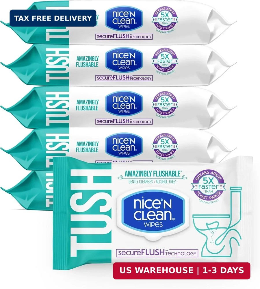 Nice &lsquo;N Clean SecureFLUSH Flushable Wet Wipes (42 Count – 6 Packs) | Moist Toile