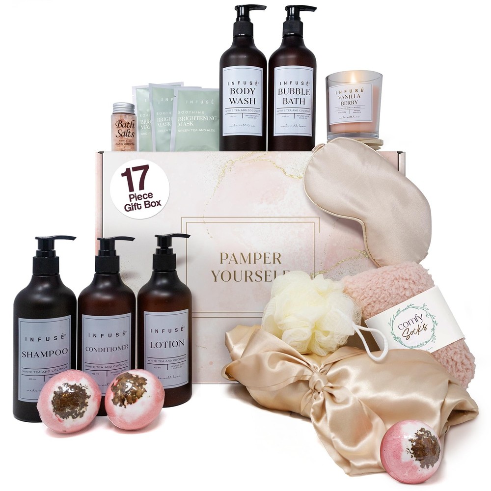 INFUSÉ 17-Piece Spa Gift Box for Women | Includes Eye 17 Pieces, multicolor