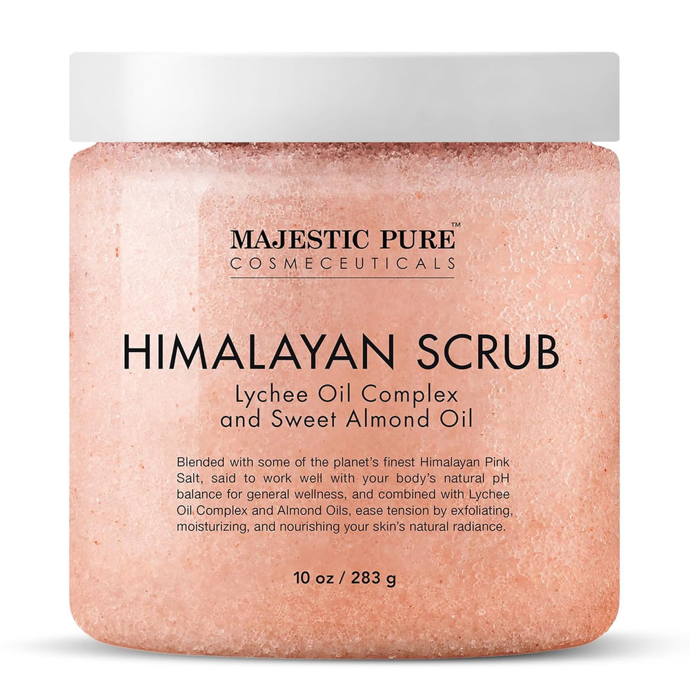 MAJESTIC PURE Himalayan Salt Body Scrub with Lychee Oil Salt Scrub 10 Oz