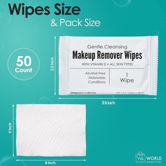 Bulk Makeup Remover Wipes | 50 Count | Individually Wrapped, Gentle Cleansing, A