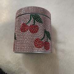 Cherry Crystal Rhinestone Shiny Bedazzled Jar Body Cream Reusable Container Box